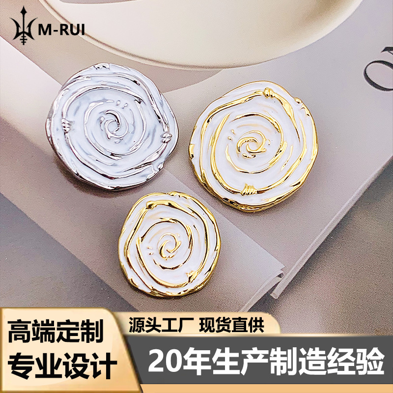 High-end feeling small fragrance style annual ring pattern paint Korean simple British style coat sweater versatile alloy buttons