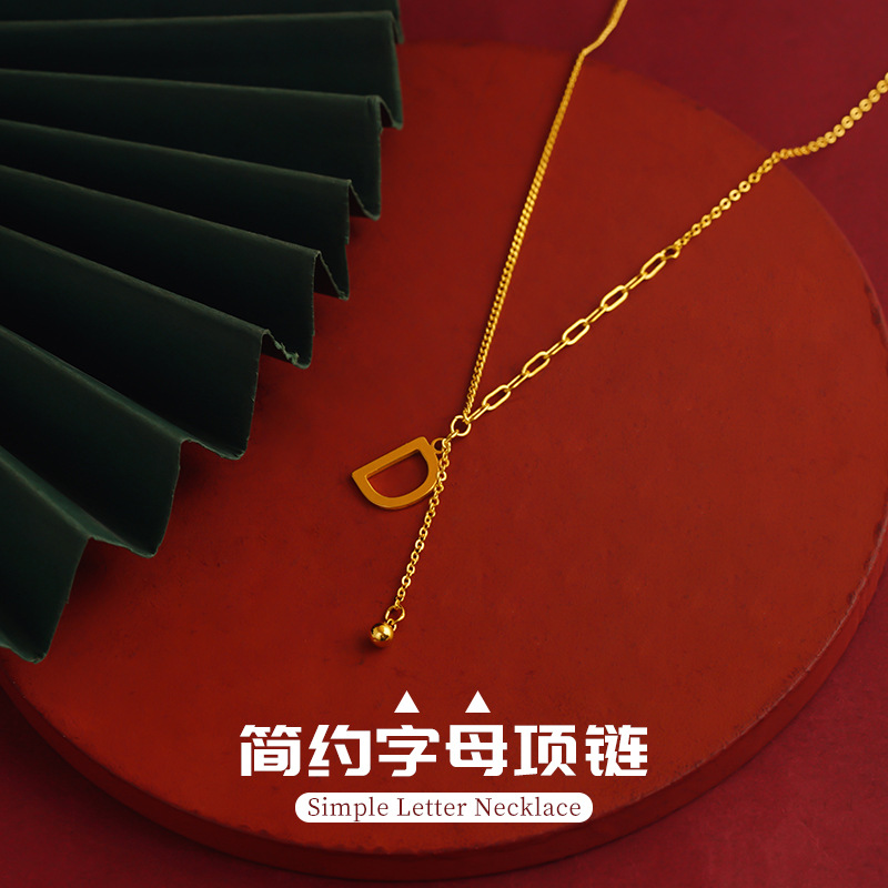 New Women's Simple Letter Imitation Gold Pendant Necklace Versatile Fashion Accessories Bell Sha Gold Jewelry English Letter