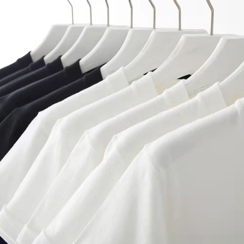 260g heavy American short sleeve t-shirt round neck solid color coat thick opaque base shirt pure white t men's and women's wholesale