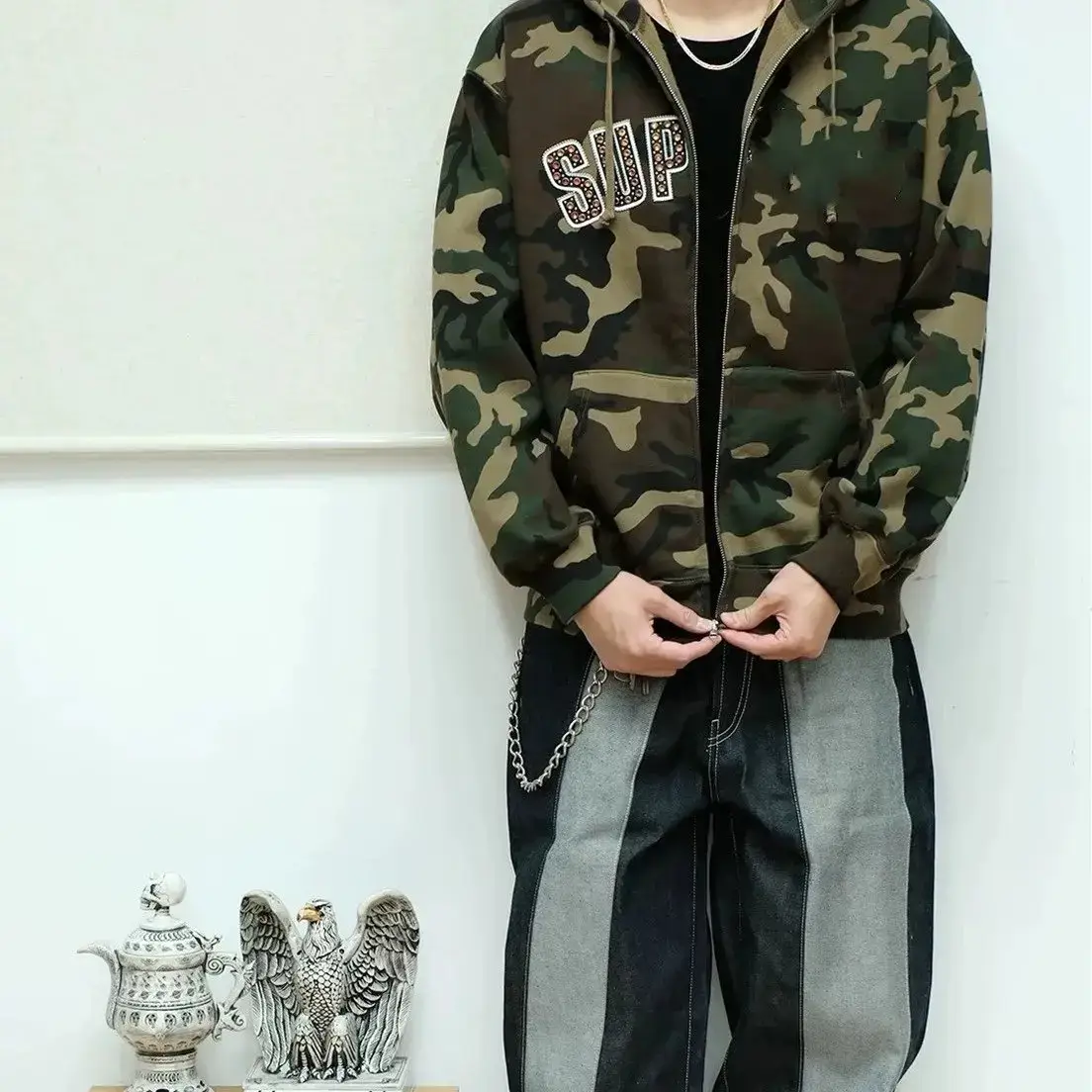 25SS B.B.Simon Zip Up Hooded joint rhinestone rivets Sweatshirt Zip hoodie for men and women