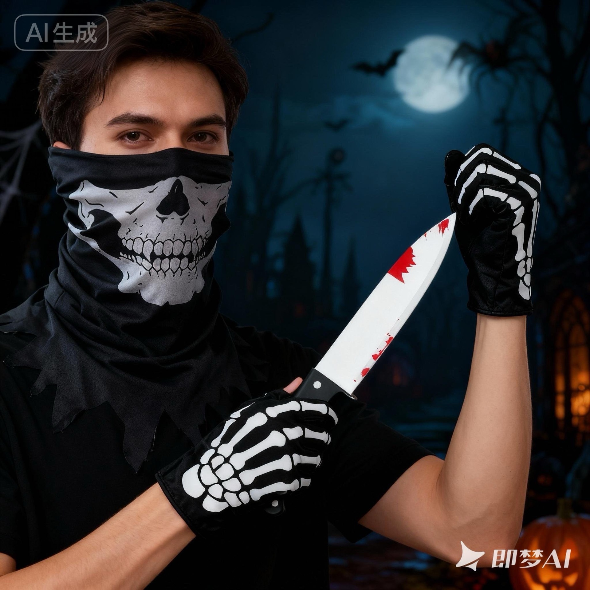 Halloween Skeleton Costume Tie Blood Socks Apron Props Ghost Festival Bleeding Socks Blood Knife Flag