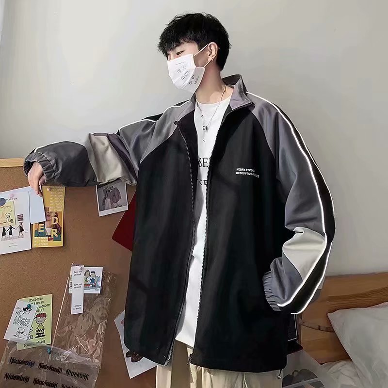 Academy Style Trendy Brand Spring and Autumn New Coat Men's Loose Top Contrast Jacket Couple's Hong Kong Style Collar Baseball Suit