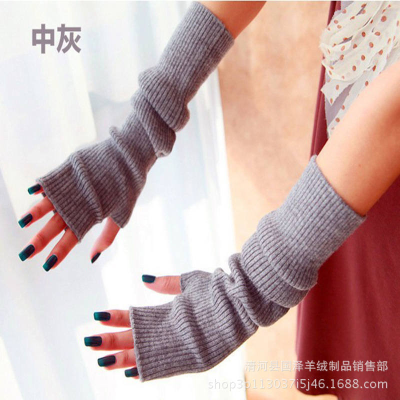 Cashmere Fake Sleeve Thickened Arm Sleeve Sleeve Women's Half Finger Korean Style Cashmere Long Gloves Warm in Autumn and Winter