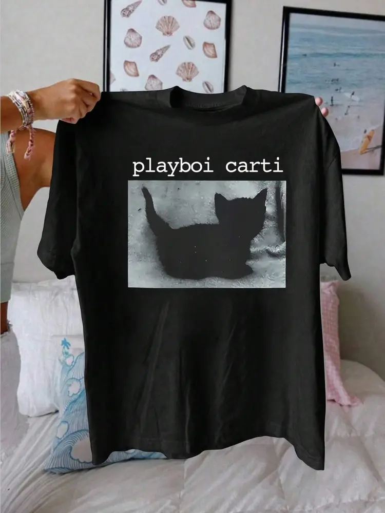 PLAYBOI CARTI WHOLE LOTTA RED Black Cat Short Sleeve T-Shirt Style Men's and Women's