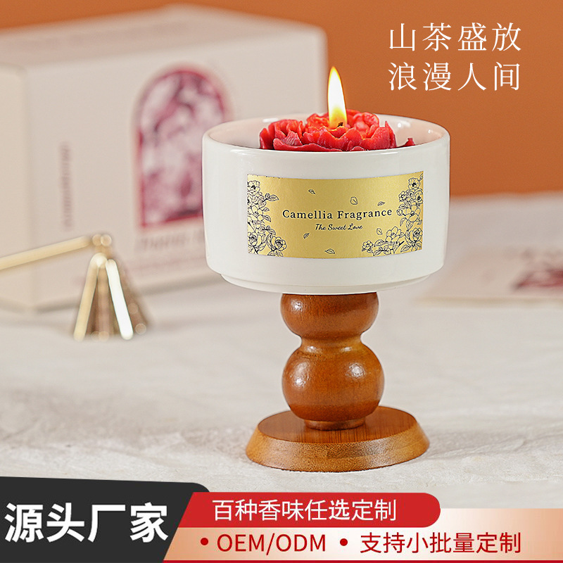 High-grade Camellia Scented Candle Gift Box suit Home Bedroom Lasting Fragrance Expanding Ornaments Birthday Gift