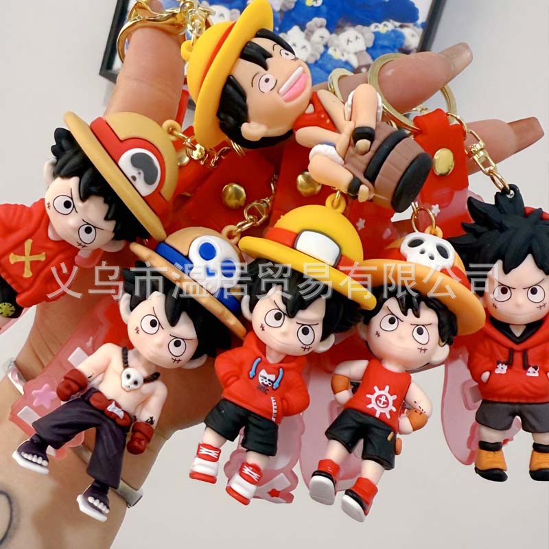 New Cartoon One Piece Keychain Luffy Large Plush Toy Backpack Pendant Keychain Trendy Toy Claw Machine Gift