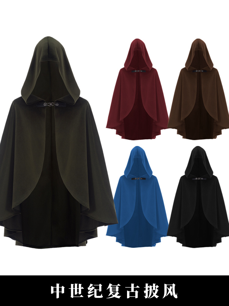 Medieval Retro Hooded Cloak Halloween Grim Reaper Wizard Cosplay Cape Unisex Costume for Comic Conventions and Performances