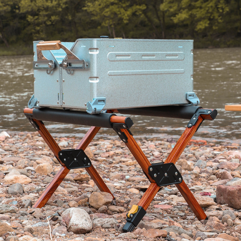 Outdoor Camping Ice Bucket Rack Aluminum Alloy Adjustable Insulated Box Rack Convenient Foldable Camping Style Storage Rack Bucket Rack