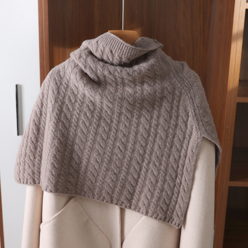 Pure wool knitted padded pullover shawl women's high collar Korean version of warm split collar cape cross-border wholesale scarf