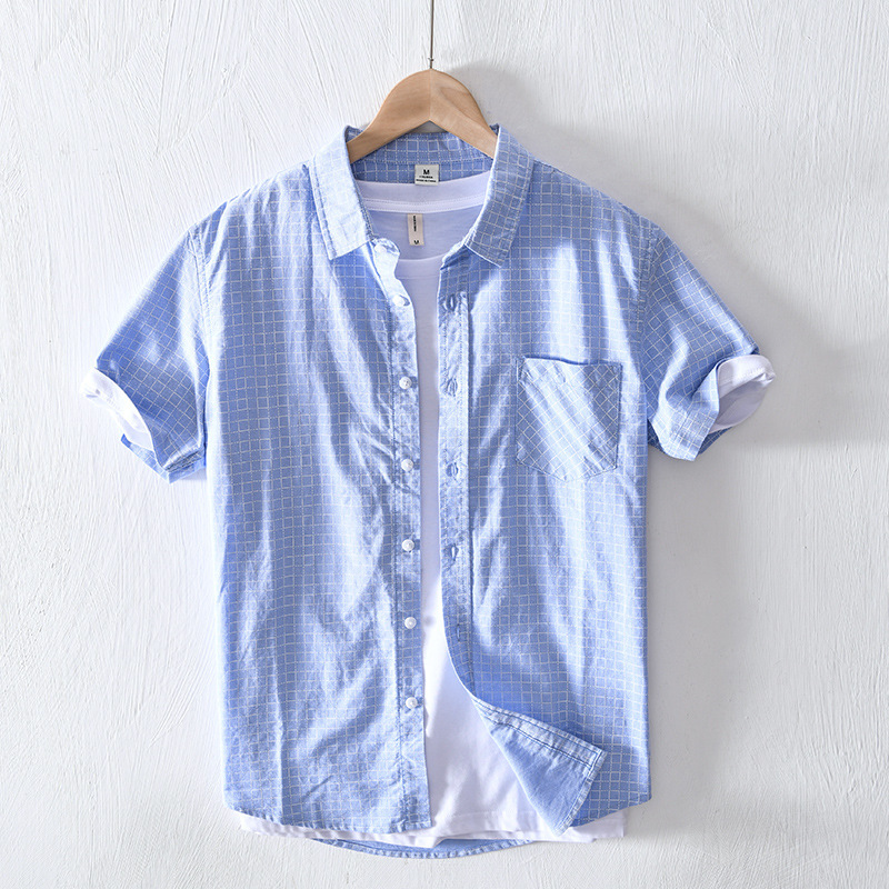 5104 Simple Oxford Spinning Inside and Outside All-match Shirt Men's Casual Loose Short T-shirt Shirt Men's One-piece Hair