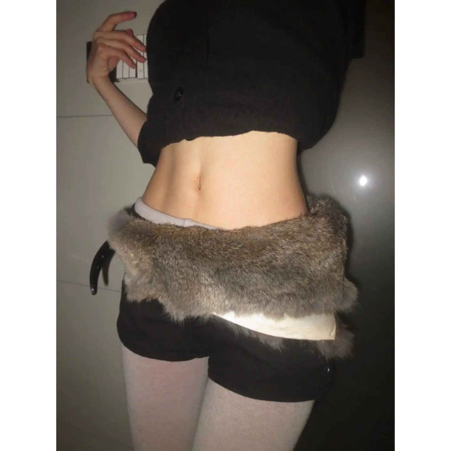 Rabbit Fur Belt Brown-Gray Fur Y2K Subculture Dia Style Retro Hot Girl Western Cowboy Accessories