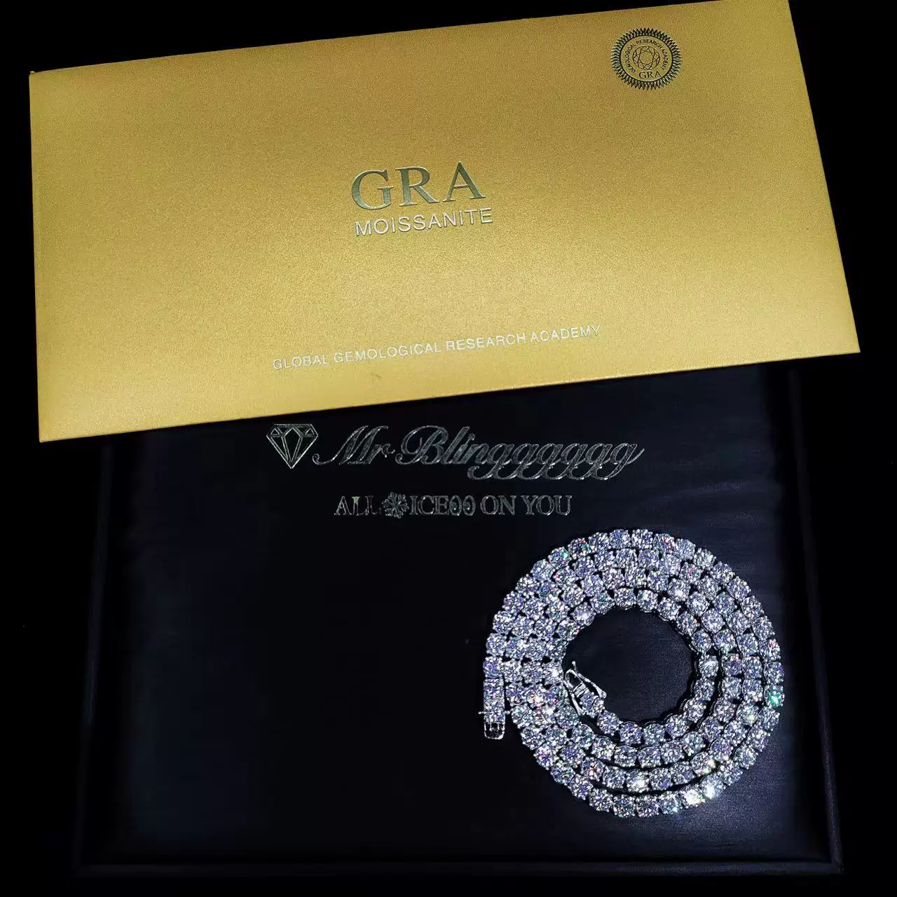 Mr. Blingggggg European and American hip-hop jewelry 925 silver moissanite 50 points D color VVS1 diamond tennis chain