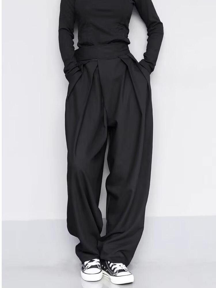 Cross-Border Yamamoto Style Dark Design Loose Velcro Suit Pants Wide-Leg Floor-Length Versatile Casual Pants for Men and Women