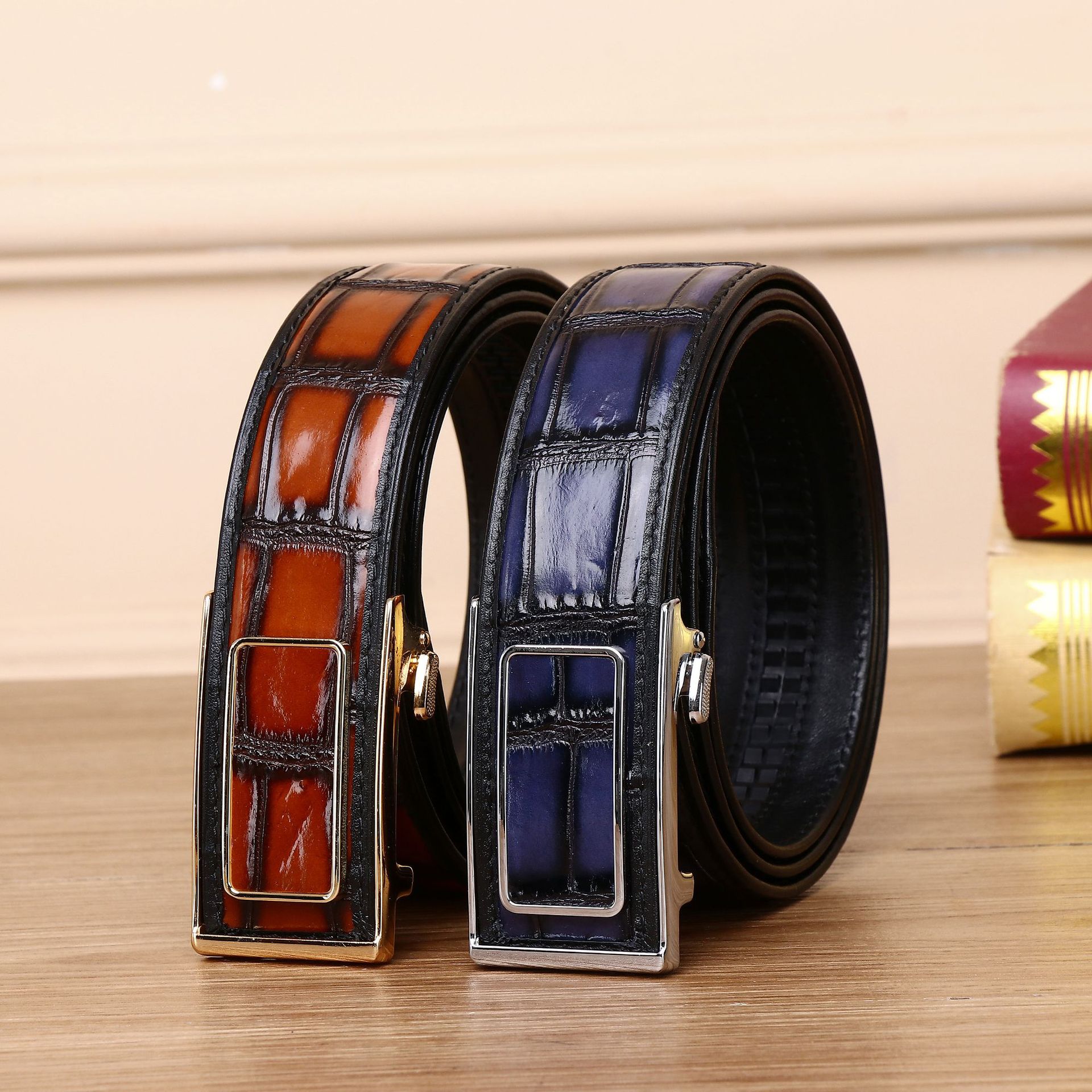 New color crocodile belly pattern men's belt 3.8 automatic buckle belt business leisure belt factory wholesale