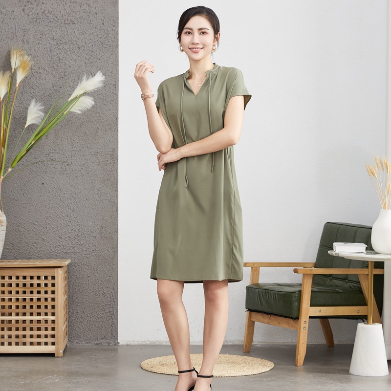 2025 New Summer Heavyweight Silk Mulberry Silk Dress Women's Satin Raglan Sleeve Skirt Loose Mid-Length