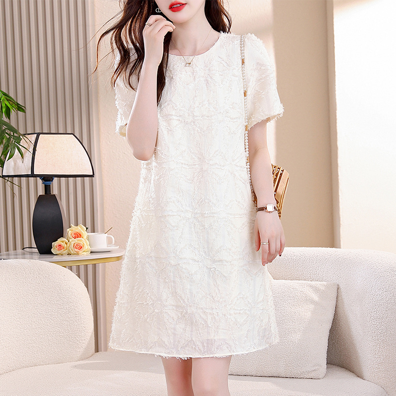 Authentic Dress from the Same Mall, Women's Light Luxury Korean Fashion, Age-Reducing Loose Fit, Unique Mid-Length Dress for Petite Figures