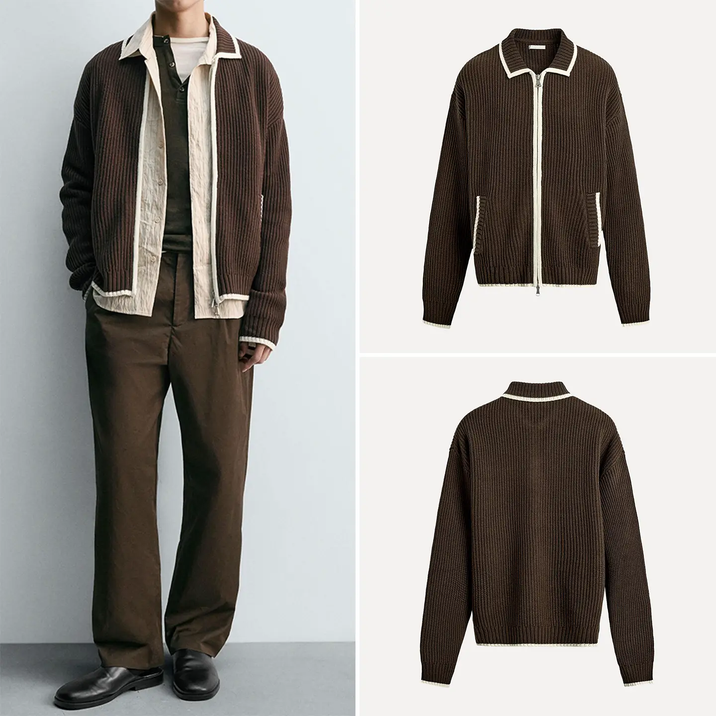 Cabinet 429! 2025 autumn new men's versatile casual daily contrasting ribbed knitted jacket 2893314
