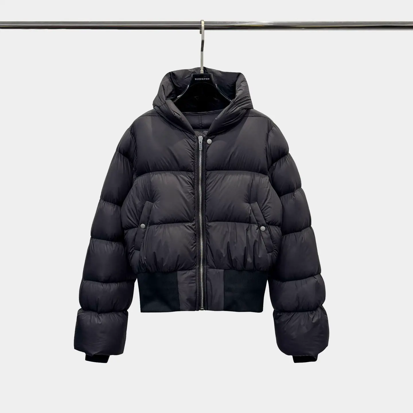 Dark RO style Heattech ladies goose down Down jacket hem thread black short jacket hooded Outwear Tops tide