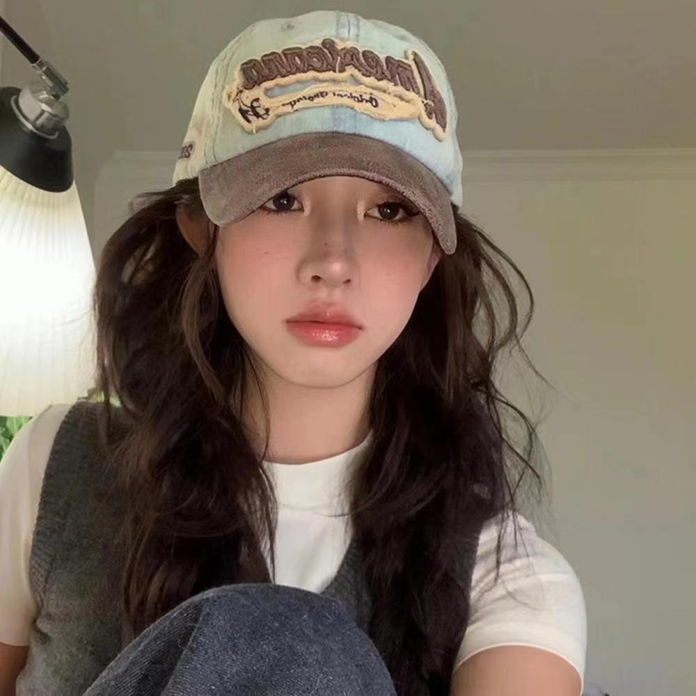 American Retro Denim Baseball Cap for Women with Large Head Circumference, Face-Slimming, Enlarged, Deepened, Wide Brim Sunshade Duckbill Cap for Women Trendy