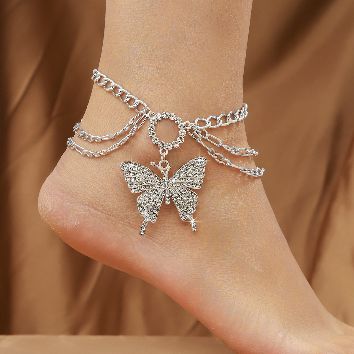 Multi-layer Big Butterfly Anklet Punk Style Ankle Bracelet Women Wedding Accessories