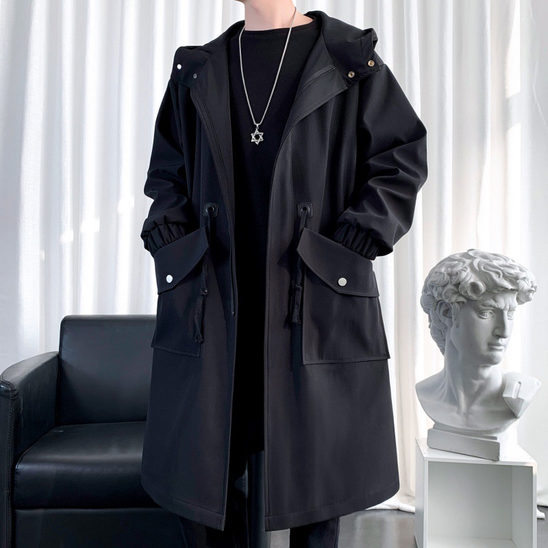 Windbreaker Men's Mid-Length Autumn and Winter New Men's Korean Style Trendyy Loose Over-The-Knee Jacket Handsome Outwear Jacket