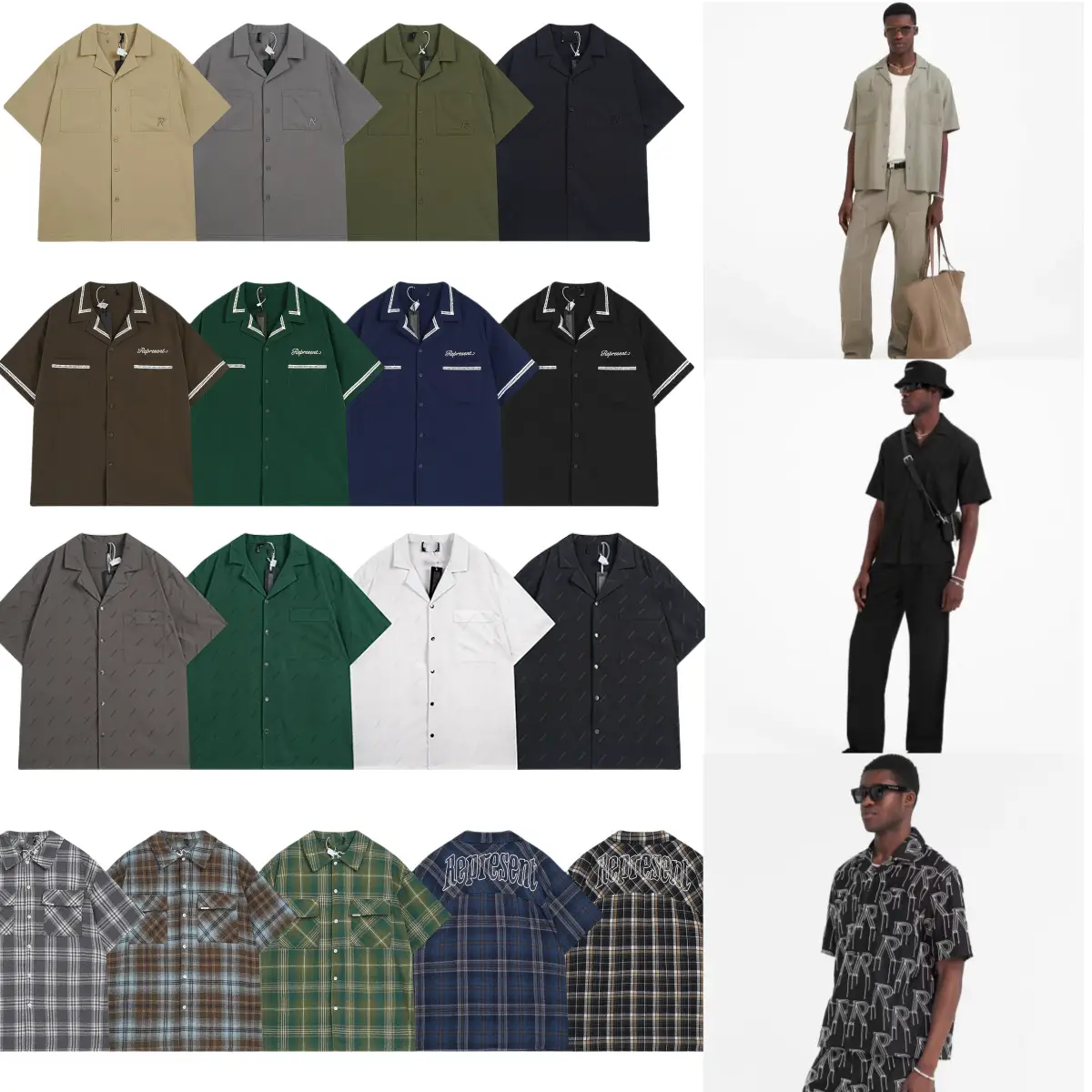 Cross-Border American Repres Casual Shirt Trendy Brand Full-Print Letter Logo Turn-Down Collar Short-Sleeve Shirt Unisex