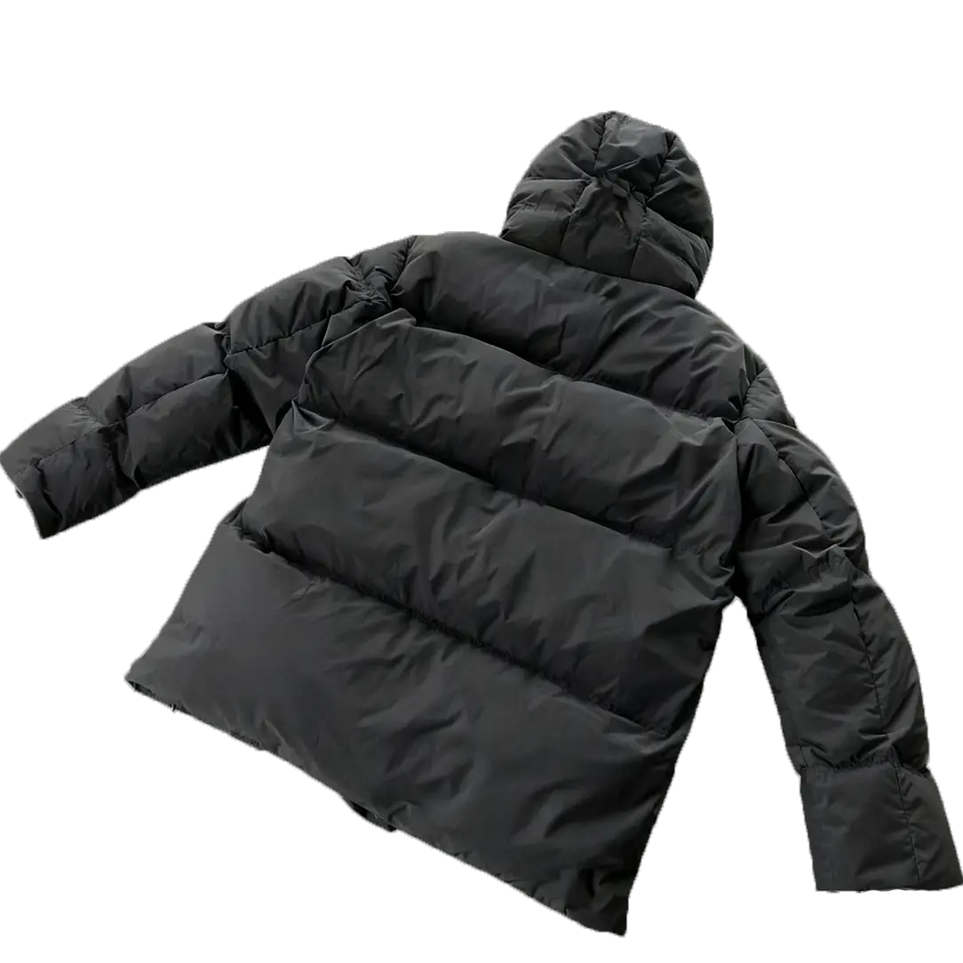 Left Side Small Pockets, Two Vertical Pockets on the Chest, Snap-Button Placket, Two-Color Hooded Long down Jacket 22120215