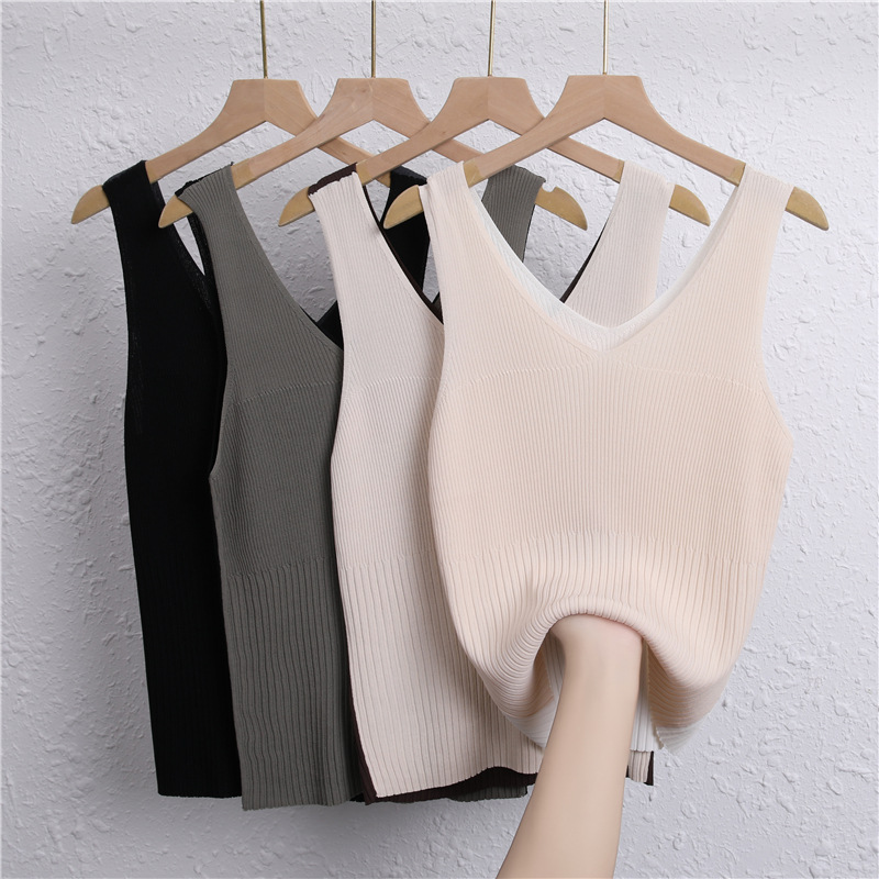 Positive and reverse two-color 2025 new Korean-style ice silk inner top base sweater sleeveless vest for women