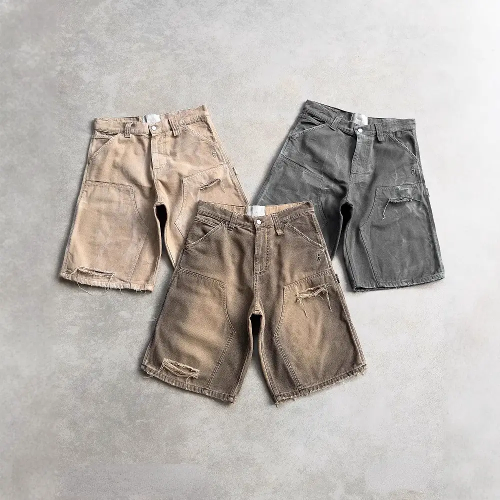 Cross-border European and American fashion brand washed old five-point Denim shorts men's high street design sense ripped loose all-match pants