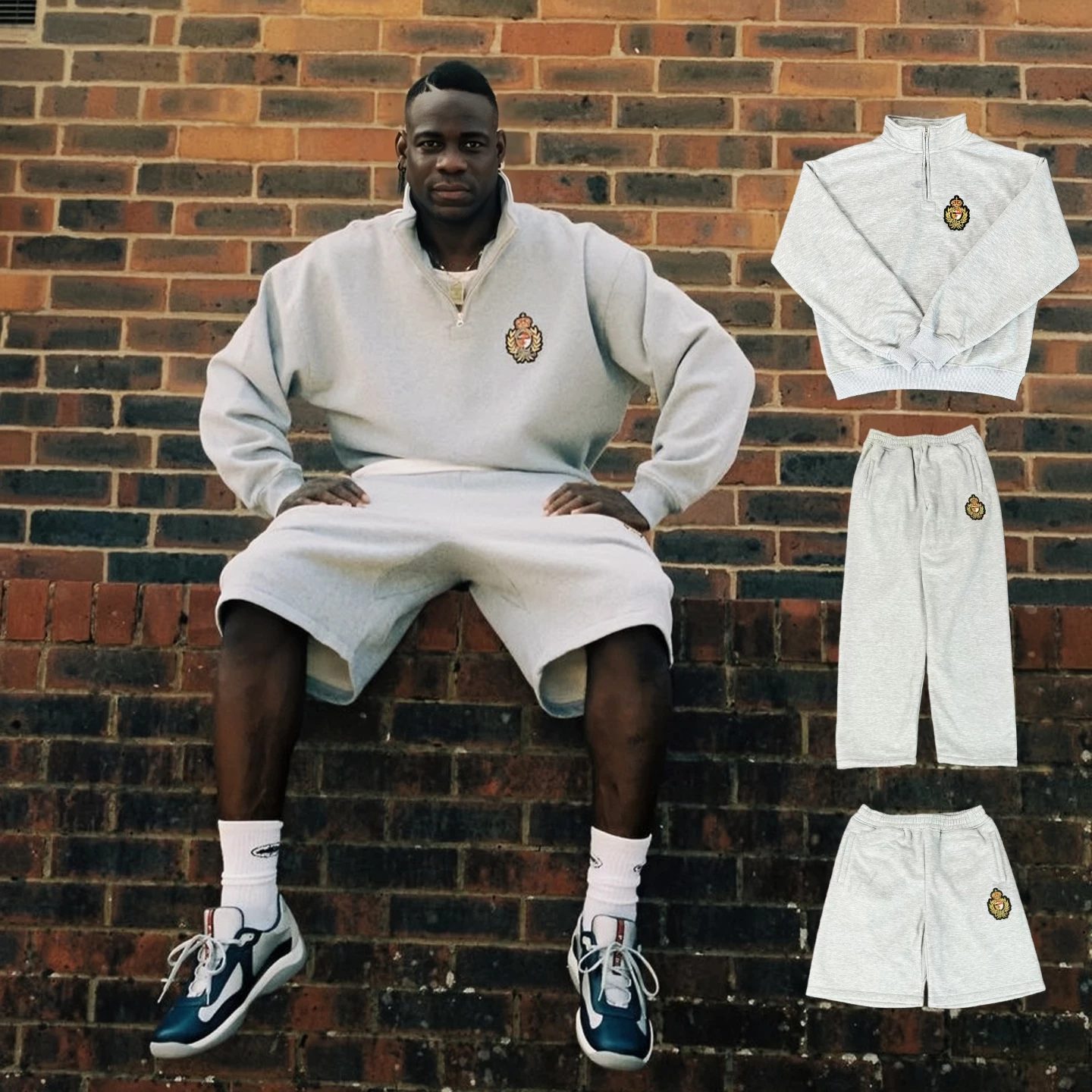 High version CORTEIZ Devil's Island badge half zipper sweatshirt set Balotelli same top trendy