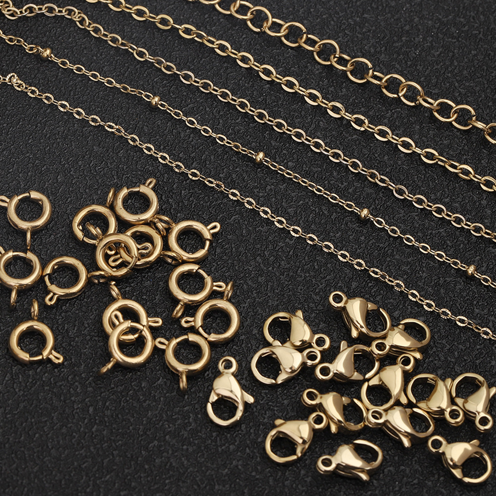 14K Gold Plated Stainless Steel Cross Chain Basic Chain Lobster Clasp Sling Buckle Ring Chain DIY Jewelry Accessories
