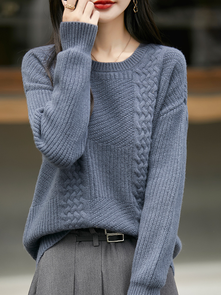 Autumn and winter new round neck pullover temperament twisted wool sweater loose top sweater base cashmere sweater wholesale