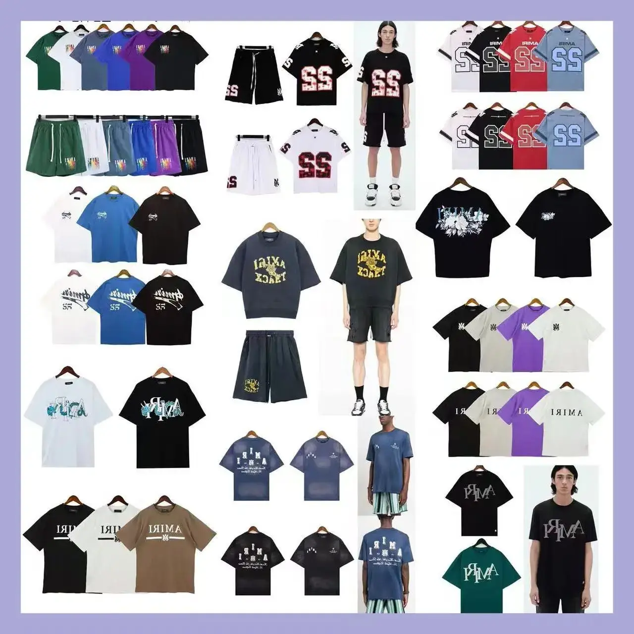 [260g] Am1R1 Icon Painted Graffiti Letters Starry Sky Classic Logo Printed Short-Sleeved Couple T-Shirt
