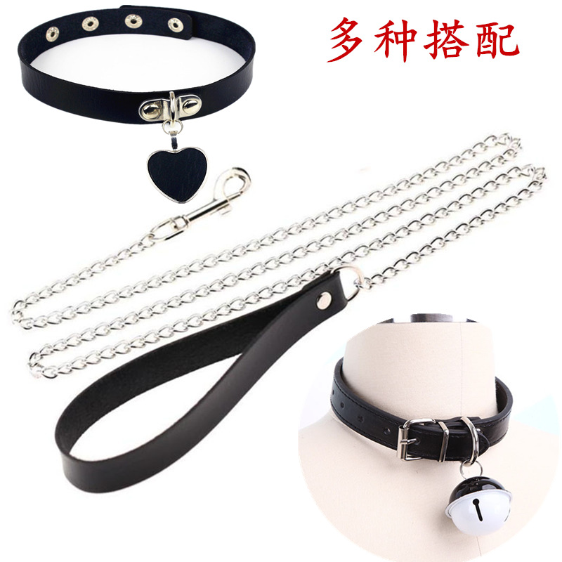 Leather traction rope dog chain lovers fun toy bell collar love leather a generation of hair