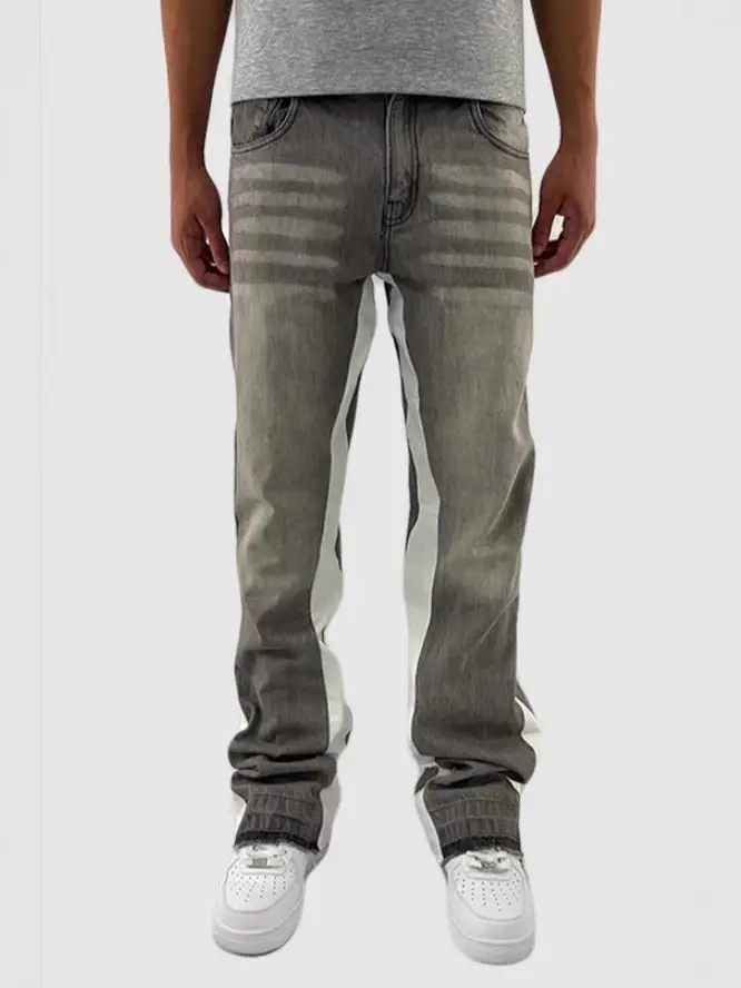Cross-Border American Retro Patchwork Jeans for Men, New Trendy Brand, Casual Washed Loose Hip-Hop Straight Pants, Independent Store
