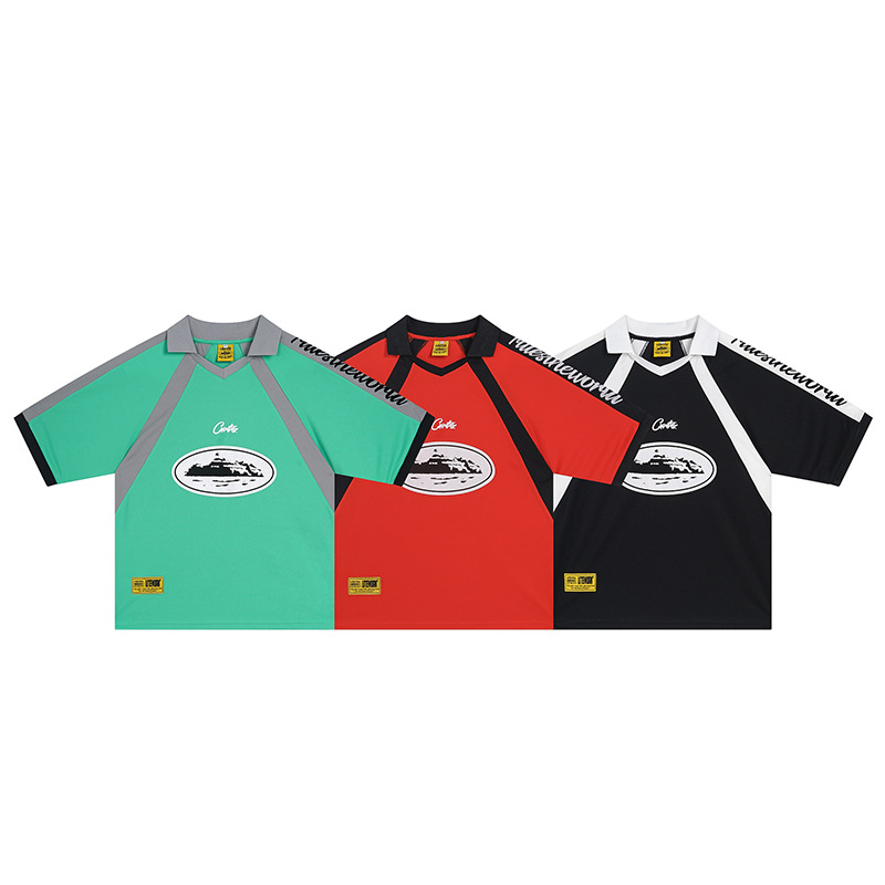 Corteiz Alcatraz Quick Dry Mesh POLO Collar Jersey Men's and Women's Loose Sports Color Contrast Short Sleeve T-shirt American Style Trendy