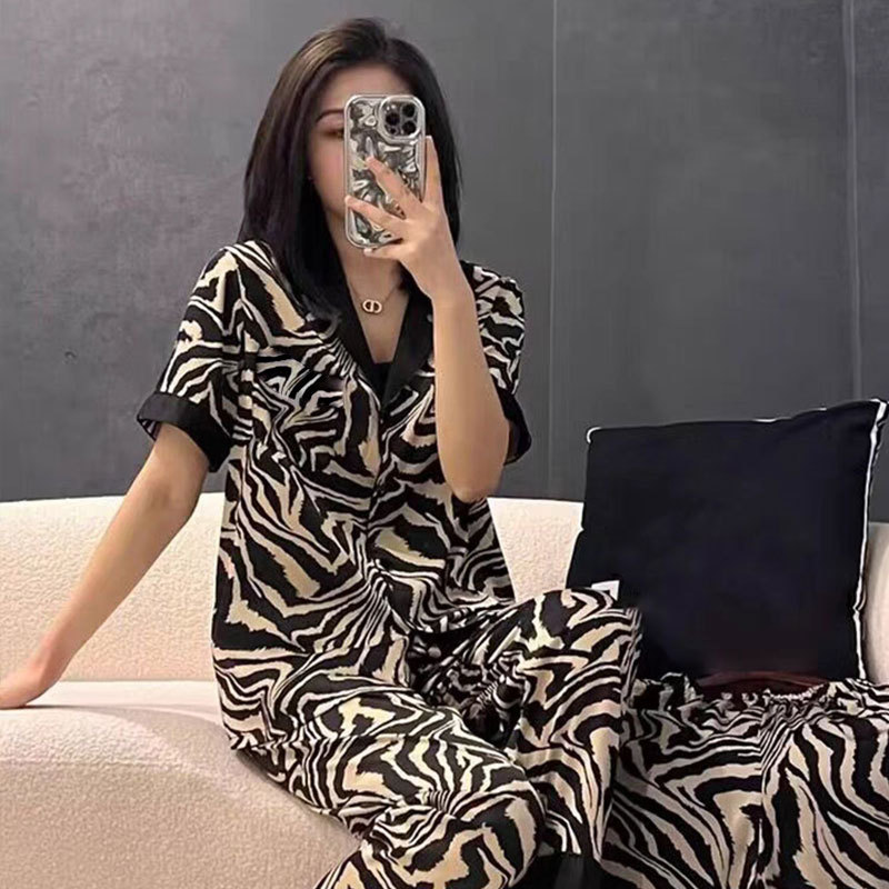 High-End Pajamas for Women, Summer Korean Style Black and White Contrasting Cardigans, Spring & Fall Home Clothes That Can Be Worn Outside, Plus Size Suits
