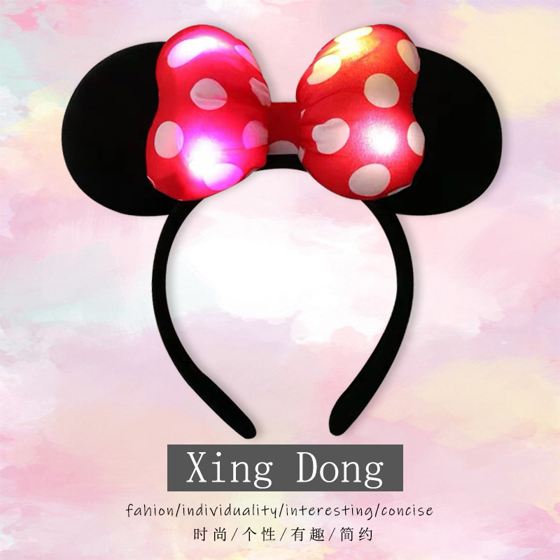 Luminous Minnie bow headband luminous light female headband Mickey Mouse cute girl heart garden headdress hair accessories
