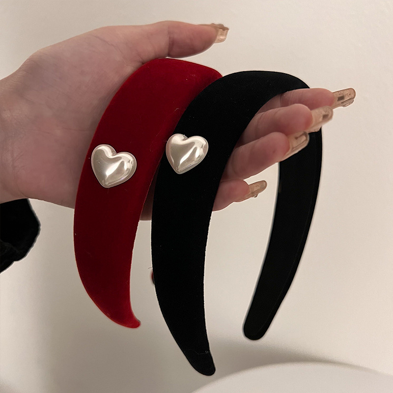 2024 New Vintage Love Flocking Face Wash Hair Hoop High Cranial Top Out All-match Hair Clip Hair Accessories Headband Headdress