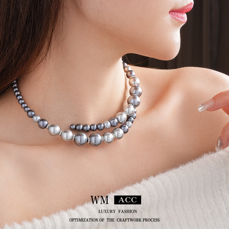 French Retro Pearl Open Collar, Fashionable Commuter Elegant Necklace, Simple and Versatile, High-End Jewelry Factory Home