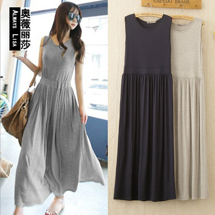 Women's Fashionable Korean Style High Waist Pleated Strap Modal Dress for Summer