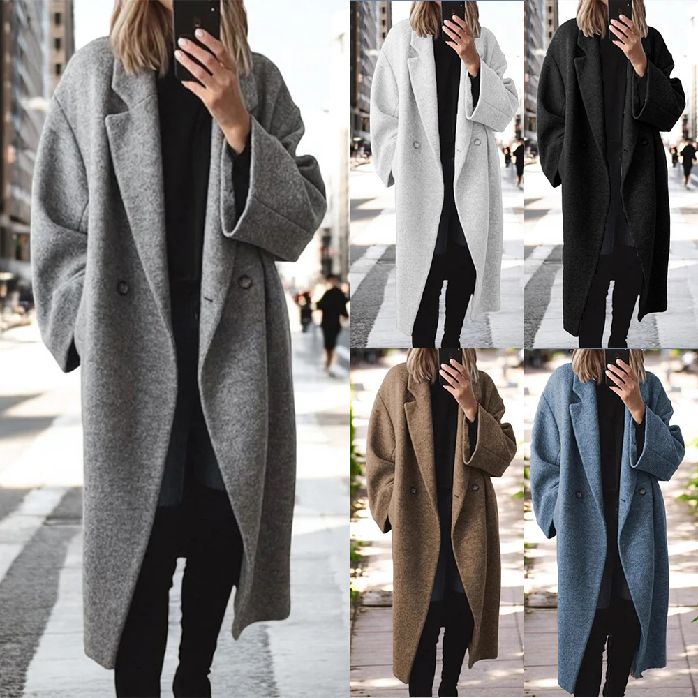 Winter 2025 Cross-Border European and American Amazon Independent Station Temu Women's Multi-Color Multi-Size Woolen Long Windbreaker Jacket