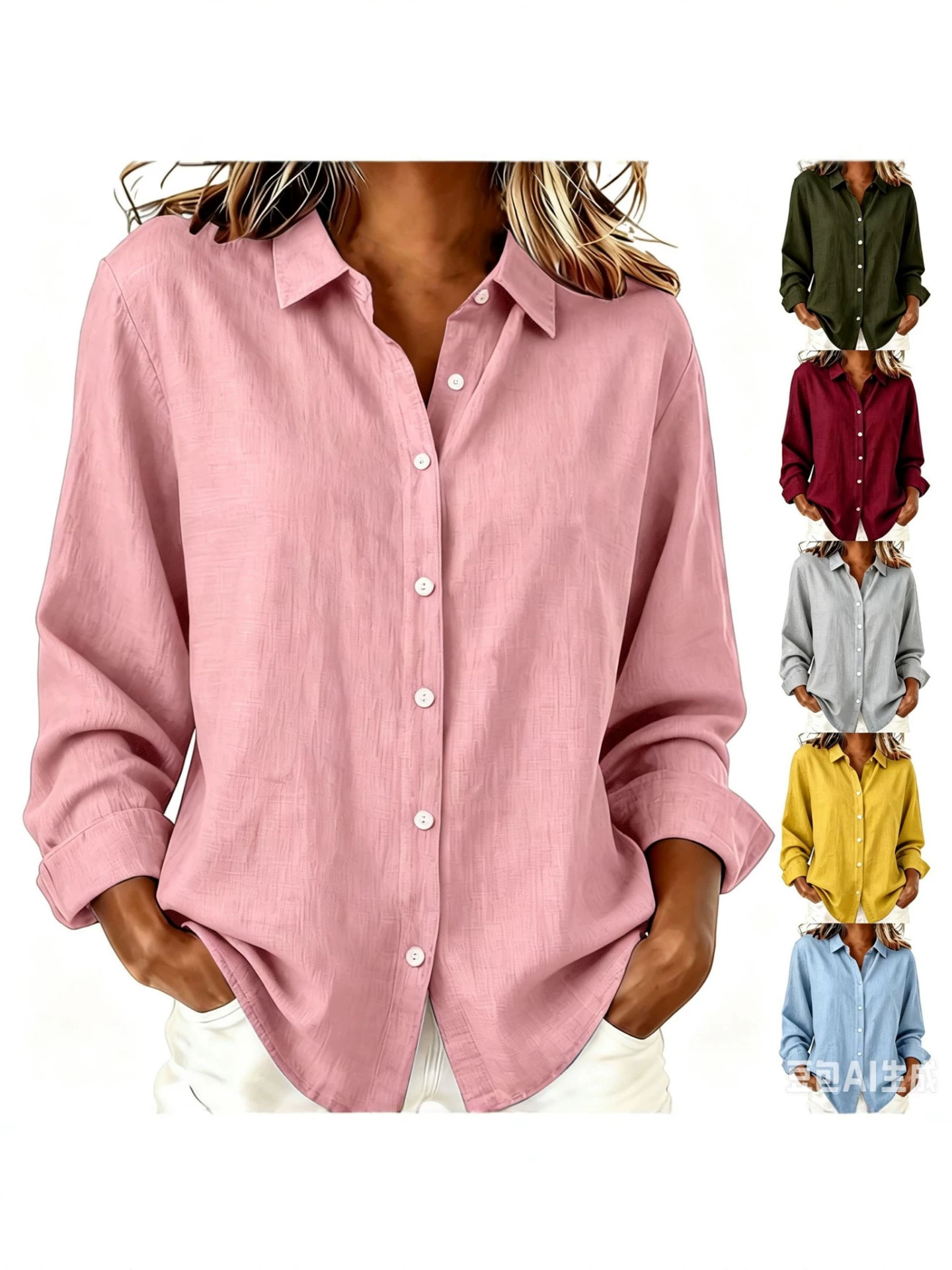 European and American Cross-Border Women's Clothing Amazon Spring and Summer Lapel Loose Tops Cardigan Long-Sleeved Cotton and Linen Shirts Casual and Versatile for Women