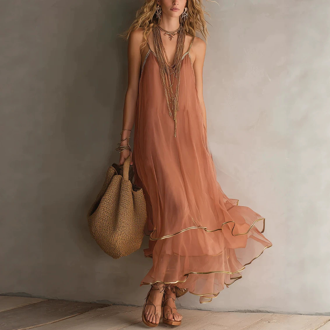 2026 European and American Cross-Border Amazon New Style Shu Women's Spring and Summer Sleeveless Dress with Flowing Layered Design