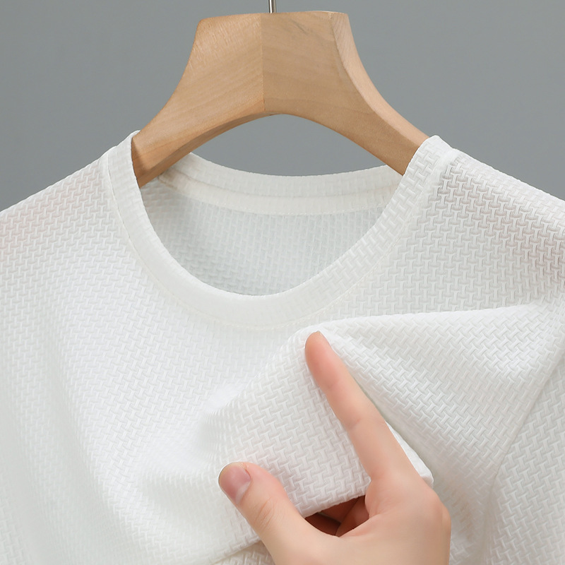 Summer Men's Mesh Top Ice Silk Short-sleeved T-shirt Men's Shirt Round Neck Sliding Polo Shirt Half-sleeved Clothes