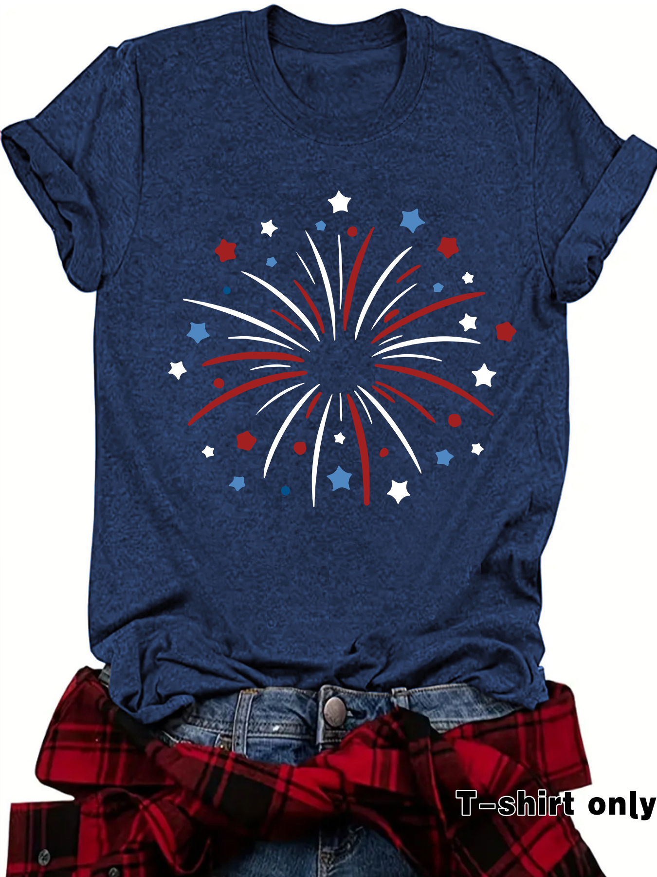 Independent Station Cross-border Summer European and American T-shirt Independence Day National Flag Fireworks Crewneck Turtleneck Short Sleeve Ebay Women's T-shirt