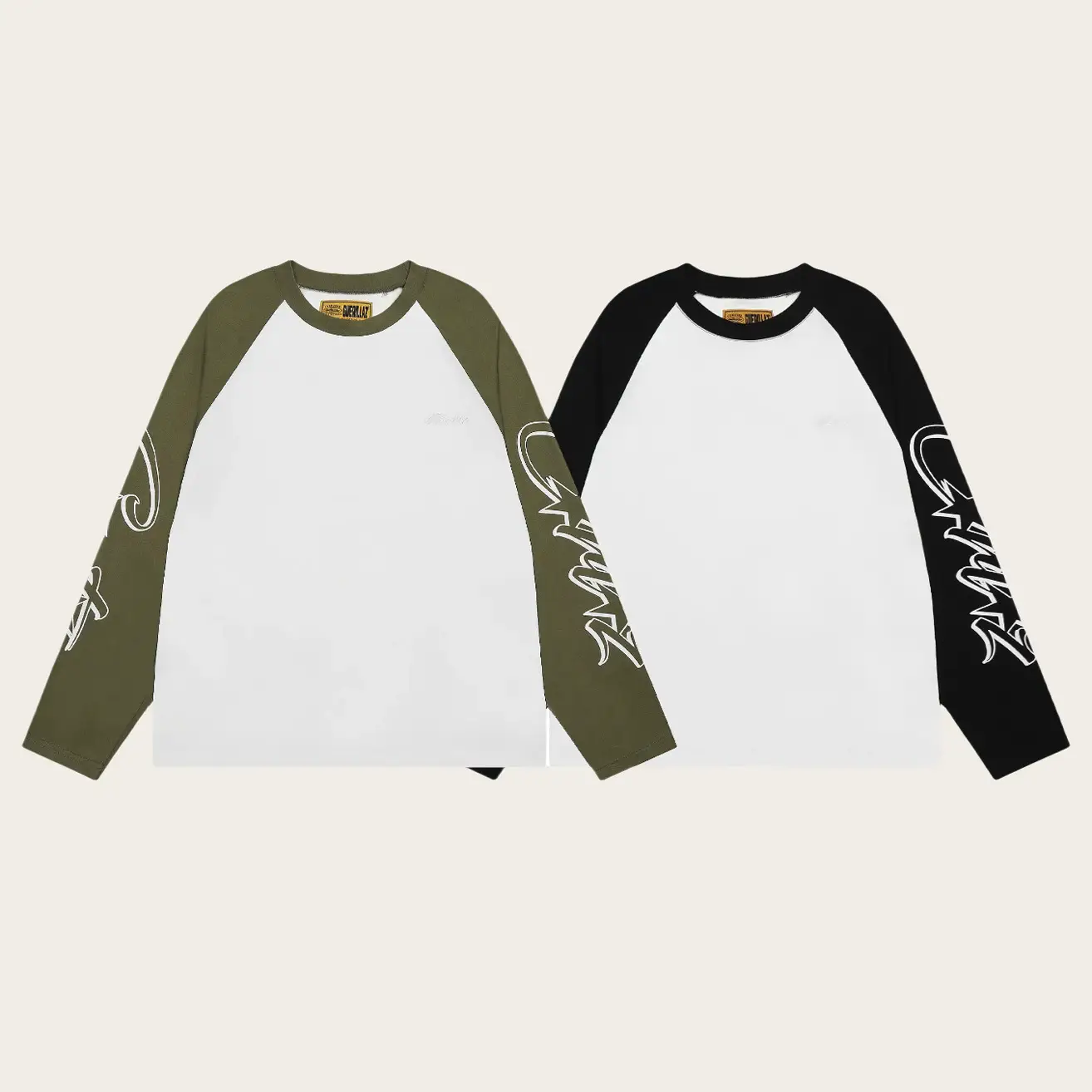 New Floral Arm Logo Letter Embroidery Print Trendy High Street Unisex Casual Color-Block Raglan Base Long-Sleeve T-Shirt