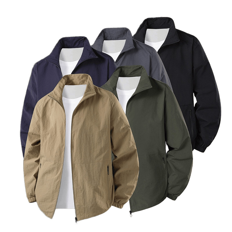 Cross-Border Spring and Autumn Thin Men's Jacket, Outdoor Casual Stand-Up Collar Loose Fit Plus Size Sun Protection Breathable Coat for Middle-Aged and Elderly