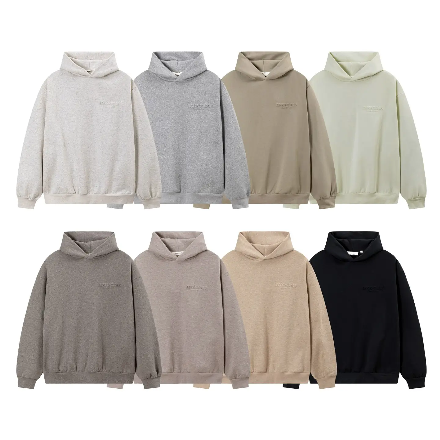 Meichao Fog Multi-Line Essentials Ninth Season Embossed Letter Loose Fleece Casual Hooded Sweatshirt for Men and Women
