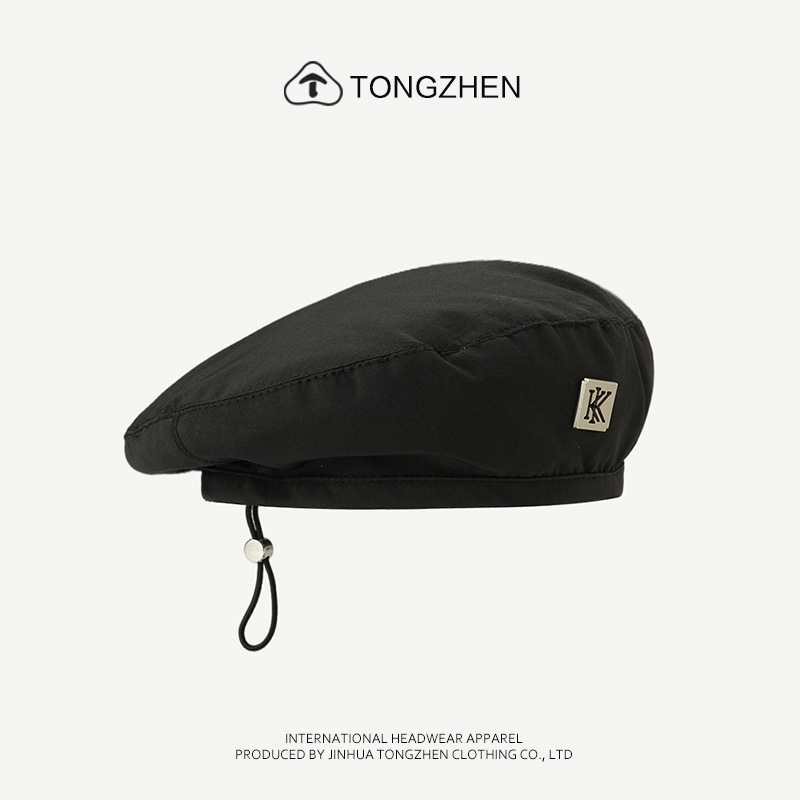 Summer Thin Beret Women's Black Design Sense Niche Drawstring Korean-style All-match Sweet Cool Young Painters Hat Trendy